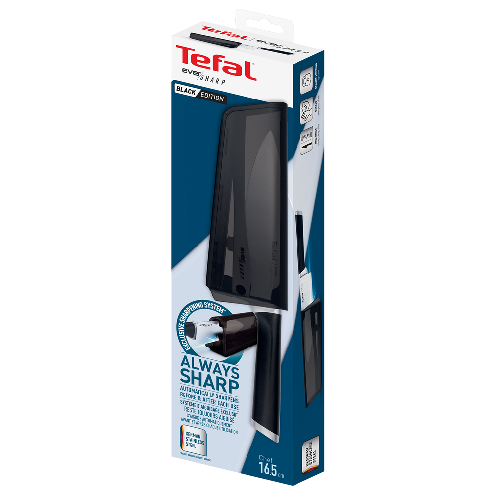 Шеф-нож с чехлом для заточки Tefal Ever Sharp 16,5 см K2579104
