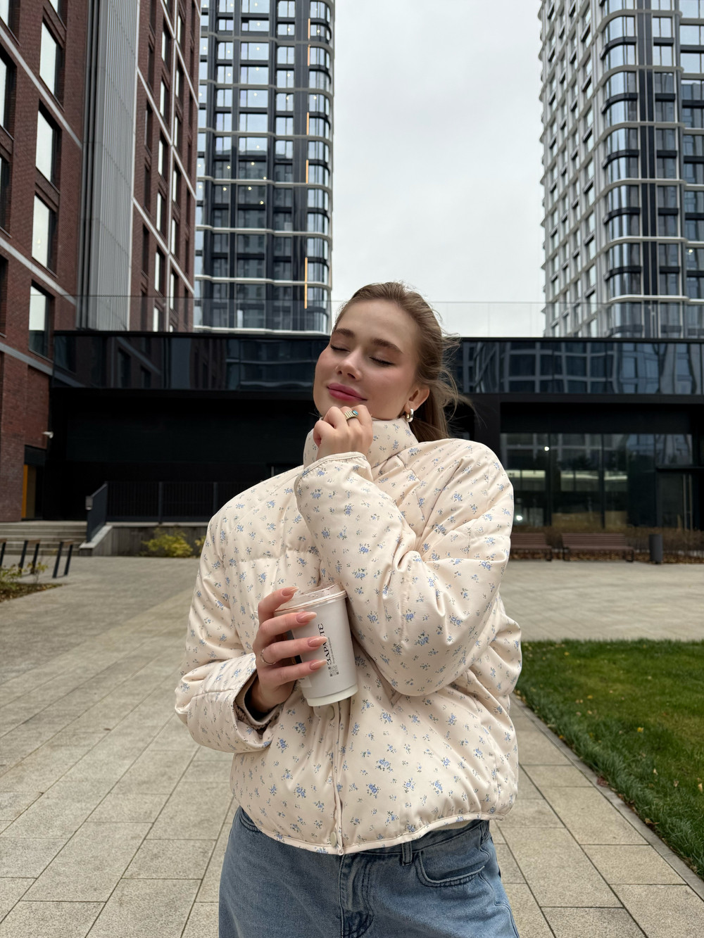 Пуховик Floral голубой