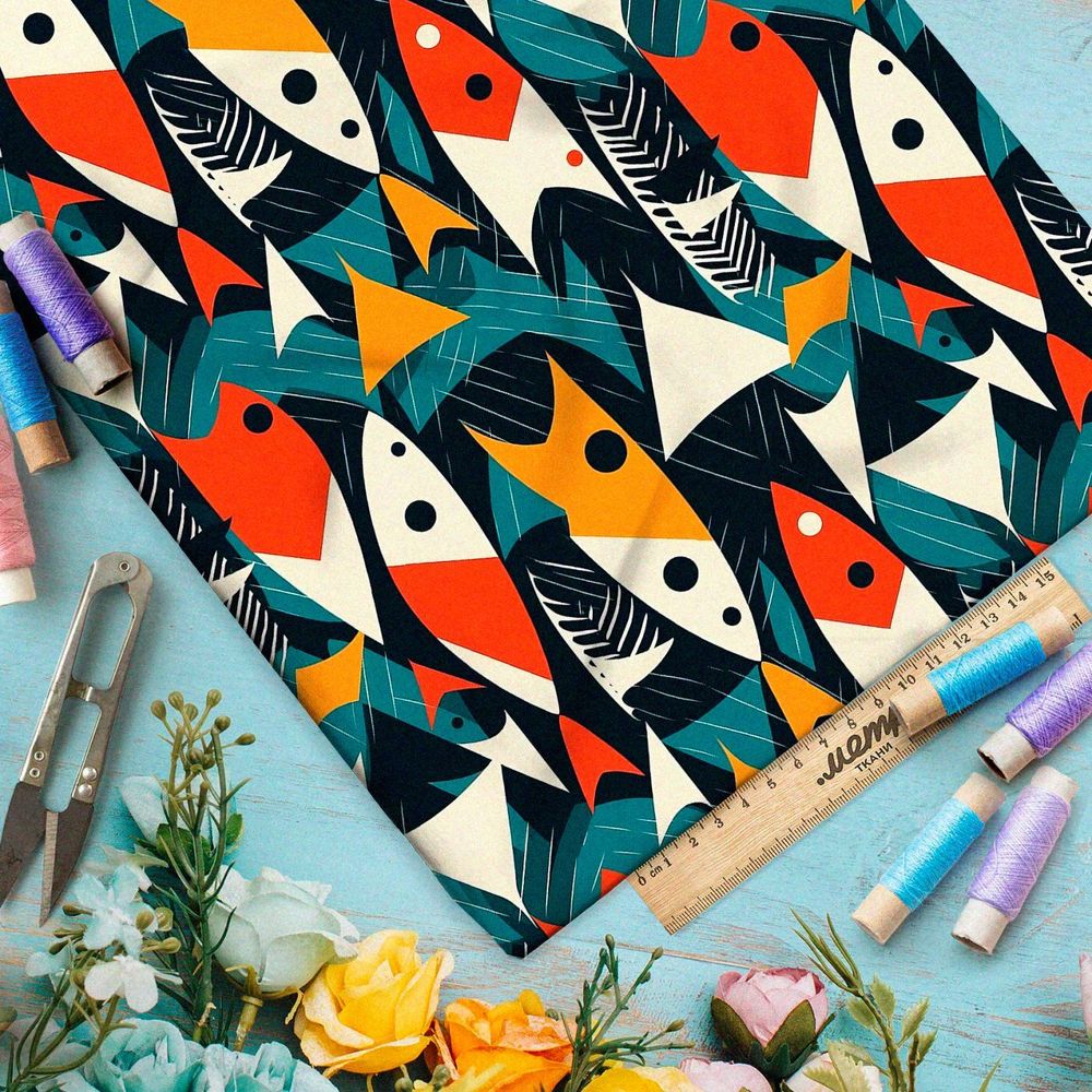 Ткань Барби абстрактные рыбы