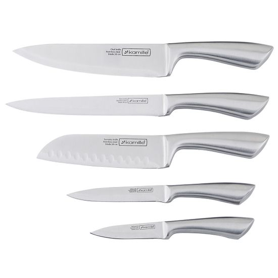Набор ножей 6 предметов из нержавеющей стали Kamille KM-5130 на деревянной подставке
