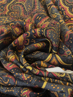 Шелк твил Etro черный с разноцветным узором