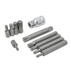Набор бит SPLINE с битодержателем,11пр. 1/2''(L:30/75мм, M5,М6,М8,М10,M12)в пластиковом кейсе Forsage F-4112C