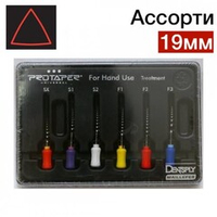 ProTaper ручной 19мм ассорти (SX-19мм; S1,S2,F1,F2,F3-21мм) ПроТейпер (6шт.), эндодонтические файлы