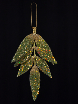 Елочная игрушка Лист папоротника 15х20см ChristmasDeLuxe зеленый с золотом