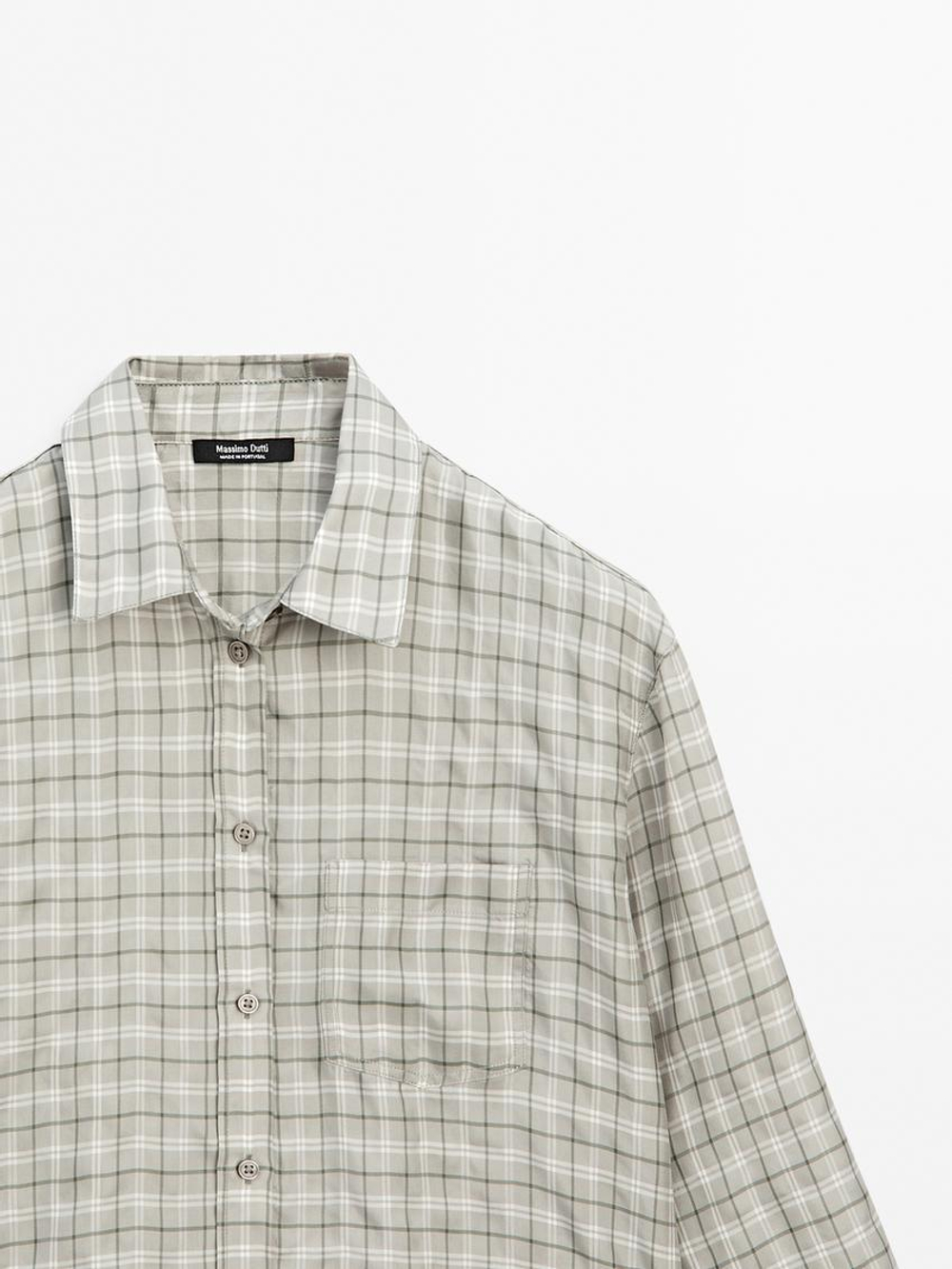 Massimo Dutti Рубашка свободного кроя в клетку из 100% купро, серый