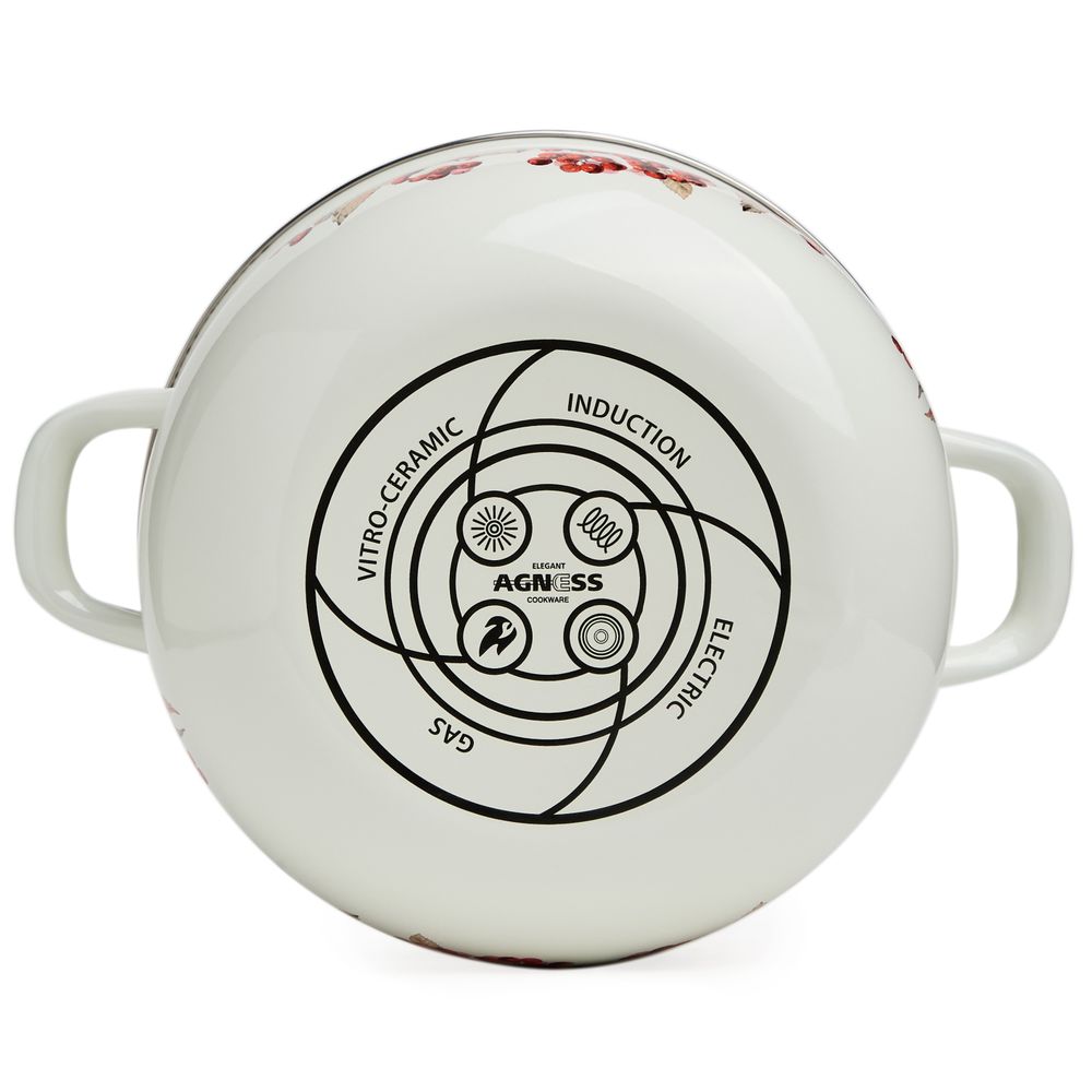 КАСТРЮЛЯ AGNESS ЭМАЛИРОВАННАЯ С ЭМАЛ.КРЫШКОЙ СЕРИЯ "СНЕГИРИ", 3.6 Л, 22*13 СМ