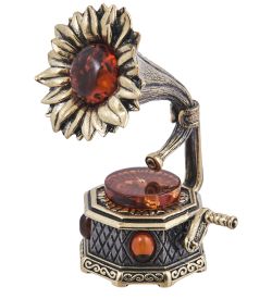 Народные промыслы AM-4030 Фигурка «Граммофон Подсолнух» (латунь, янтарь)