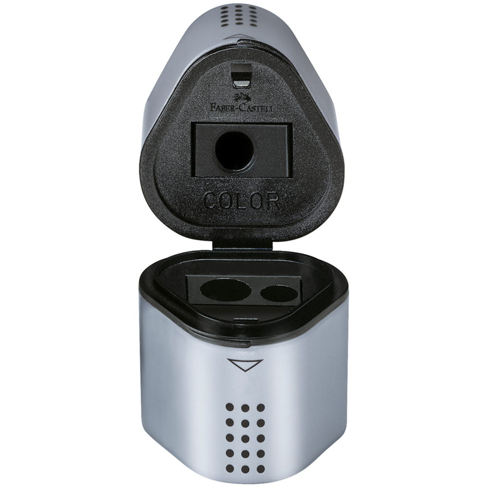 Точилка пластиковая Faber-Castell "Trio Grip 2001" 3 отверстия, 2 контейнера, серебряная