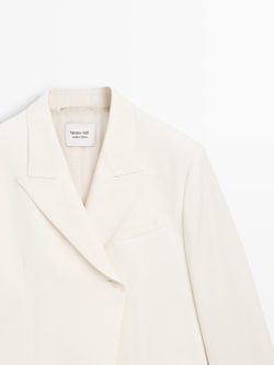Massimo Dutti Двубортный пиджак из смесовой шерсти - Limited Edition, кремовый