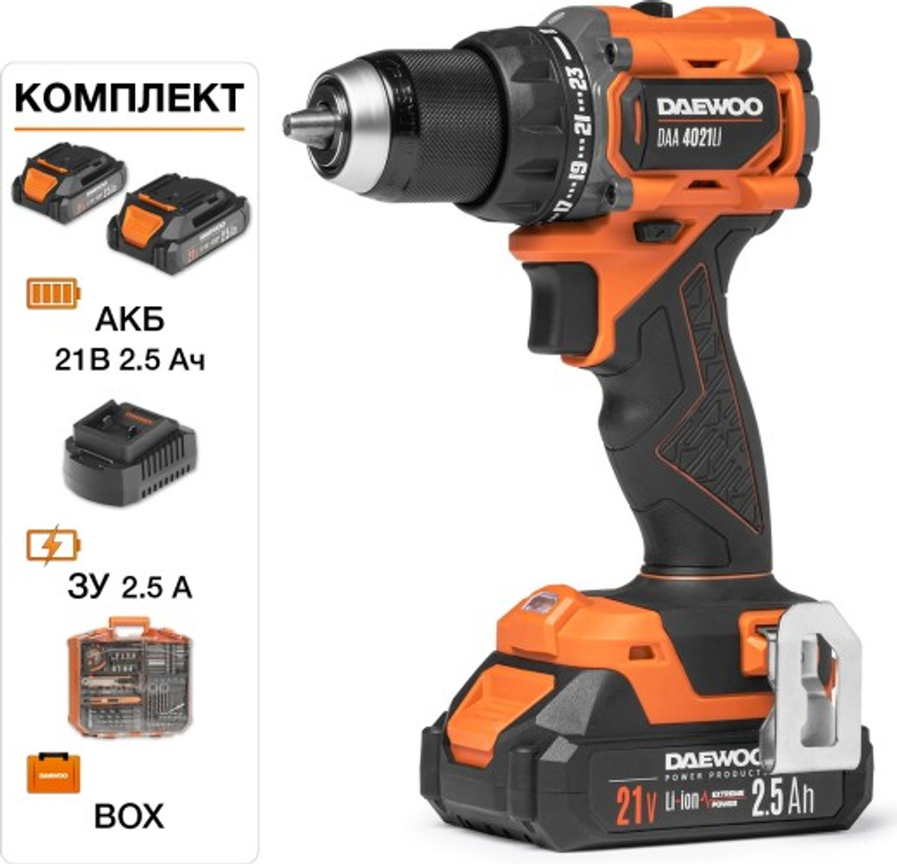 Дрель-шуруповерт аккумуляторная DAEWOO DAA 4021Li SET BOX с набором