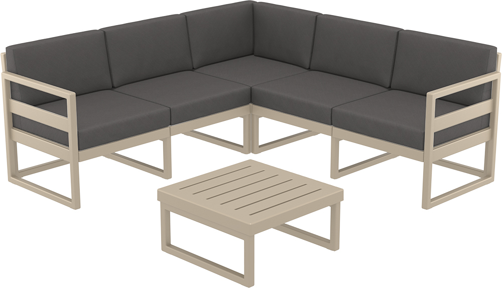 Комплект угловой пластиковой мебели Siesta Contract Mykonos, бежевый, темно-серый