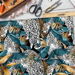 Ткань мембрана леопард в тропических листьях