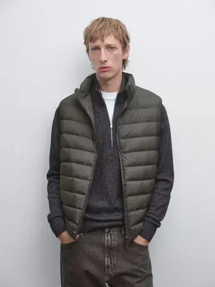 Massimo Dutti Водоотталкивающий двусторонний жилет из пуха, свинцовый