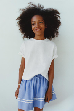 ZARA ЮБКА-ШОРТЫ С ВОЛНИСТОЙ ТЕСЬМОЙ, ИНДИГО