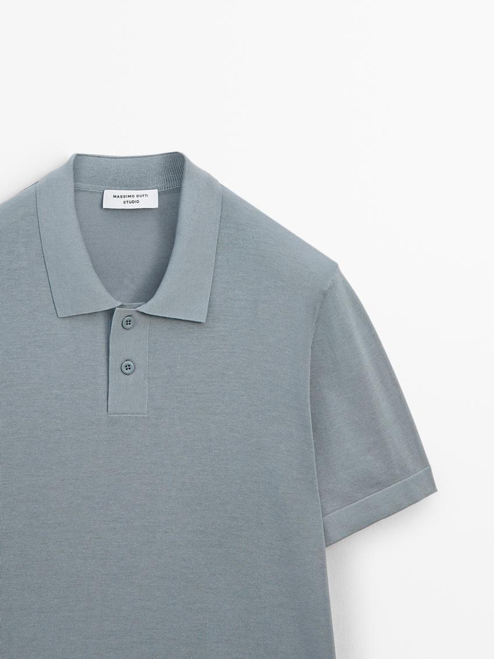 Massimo Dutti Футболка-поло с короткими рукавами, голубой