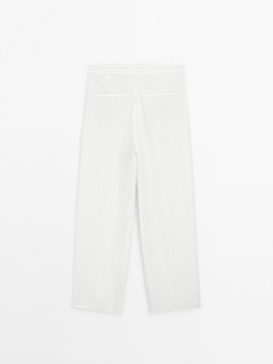 Massimo Dutti Брюки из 100% льна в полоску с пряжкой, белый