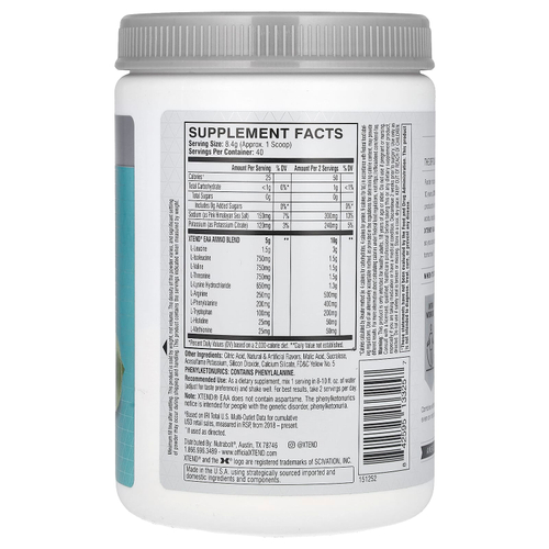 XTEND, EAA, лимон и лайм, 336 г (11,9 унции)