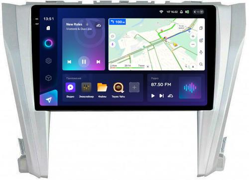 Магнитола для Toyota Camry 55 2014-2018 (рамка серебро) - Teyes CC3-2K QLed Android 10, Быстрая, SIM-слот, CarPlay