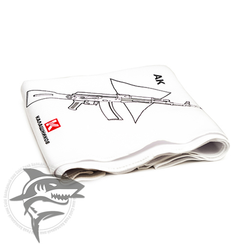 Плед флисовый с силуэтом автомата и логотипом “Калашников” (белый)