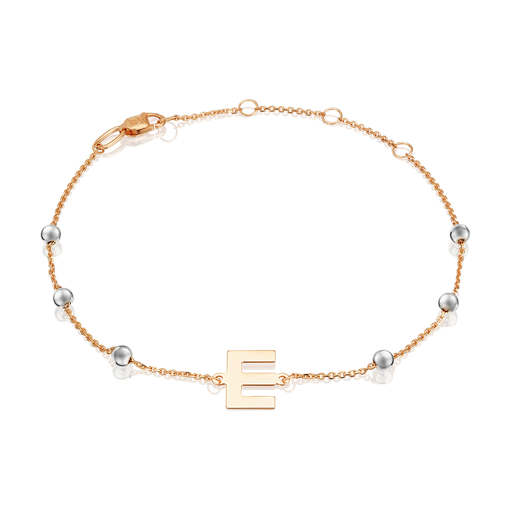 Браслет «Буква Е» из комбинированного золота