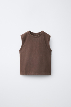 ZARA ОДНОТОННАЯ ФУТБОЛКА БЕЗ РУКАВОВ, КОРИЧНЕВЫЙ