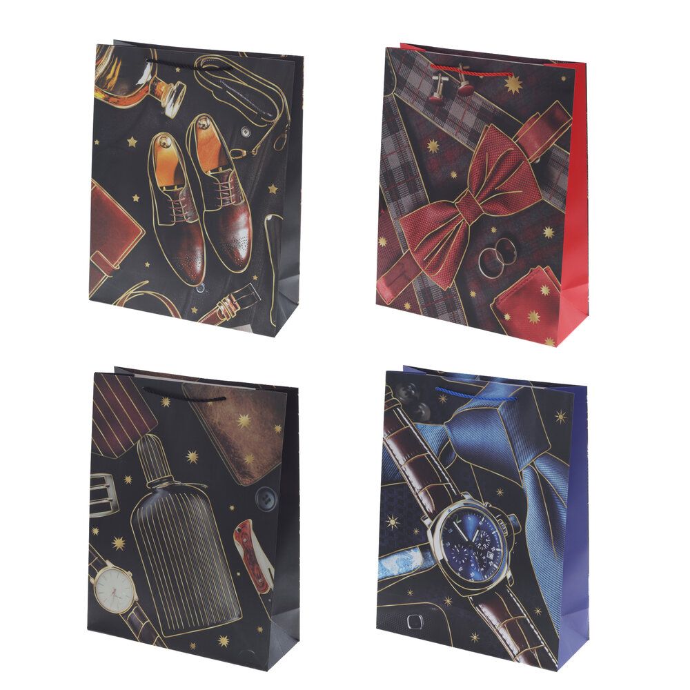 GAEM Пакет подарочный L (бумага 210г/м2, блок микс 12шт), L31 W12 H40 см, 3в.