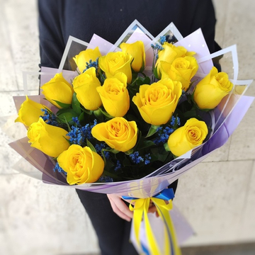 Букет из 15 желтых роз (Кения 60 см)