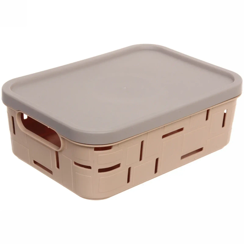 Корзина для мелочей с крышкой «Корсика» бежевая 26,5х19х9см