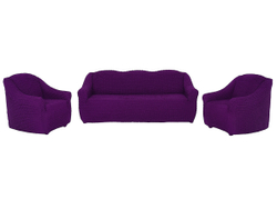 Комплект чехлов на диван и 2 кресла без оборки, цвет Фиолетовый
