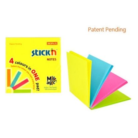 Блок бумаги для записи самоклеящийся 76*76мм, 100 л, неон 4цв. Hopax