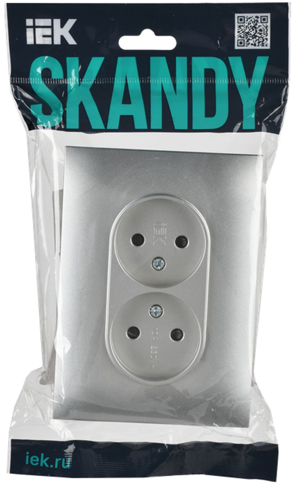 SKANDY Розетка 2-местная без заземления с защитными шторками 10А в сборе SK-R09S серебряный IEK
