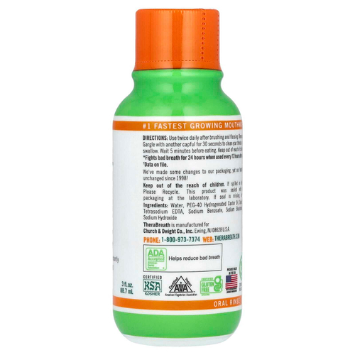 TheraBreath, Ополаскиватель для рта Fresh Breath, мягкий вкус мяты, 3 жидких унции (88,7 мл)