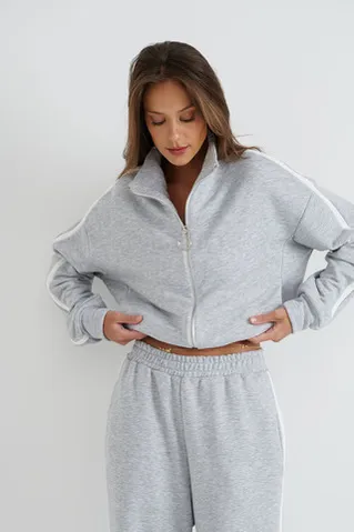 Олимпийка на молнии с лампасами цвета серый меланж