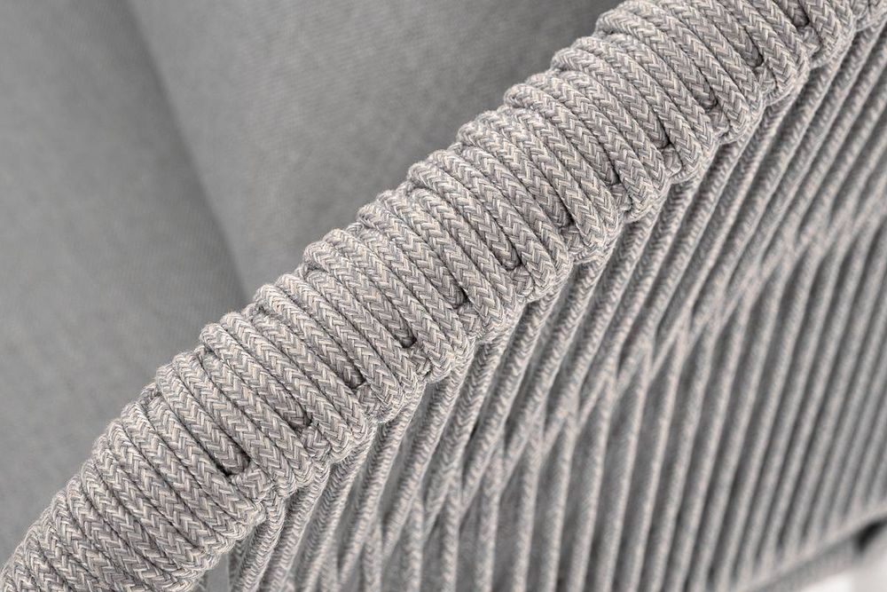 "Милан" диван 2-местный плетеный из роупа, каркас алюминий светло-серый (RAL7035) муар, роуп серый меланж круглый, ткань светло-серая