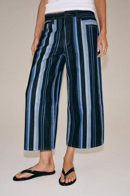 ZARA ДЖИНСЫ-КЮЛОТЫ В ПОЛОСКУ СО СРЕДНЕЙ ПОСАДКОЙ — ZW COLLECTION, СИНИЙ
