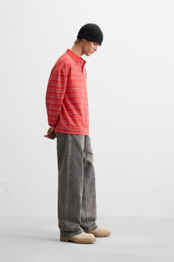 ZARA ПОЛО В ПОЛОСКУ, КРАСНЫЙ