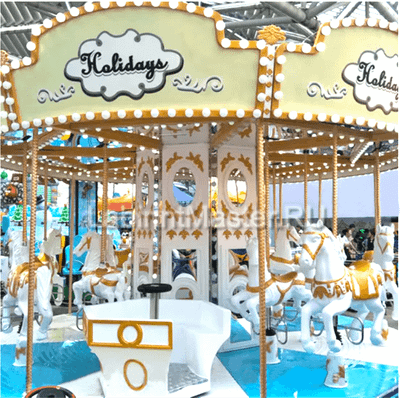 Электрическая Аттракцион свадебная карусель «Белые лошадки», 5,8 × 5,8 × 3,2 м