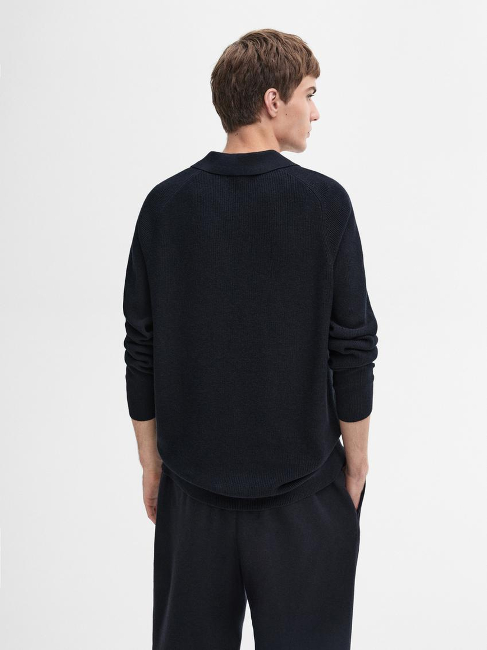 Massimo Dutti Вязаный свитер с воротником-поло, темно-синий