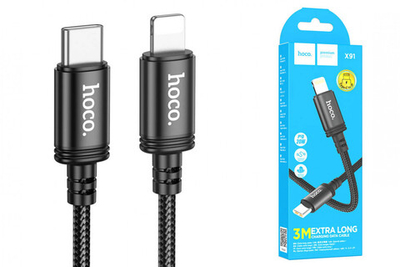 Кабель HOCO X91 USB-Lightning 2.4А 3м Braided Black