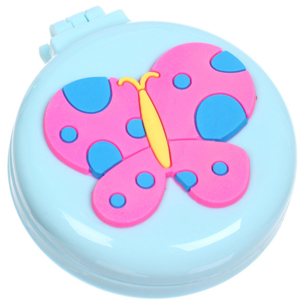 Расческа массажная детская складная «Barbariska», с зеркалом, бабочка, разноцветные зубчики, цвет голубой, d-7см