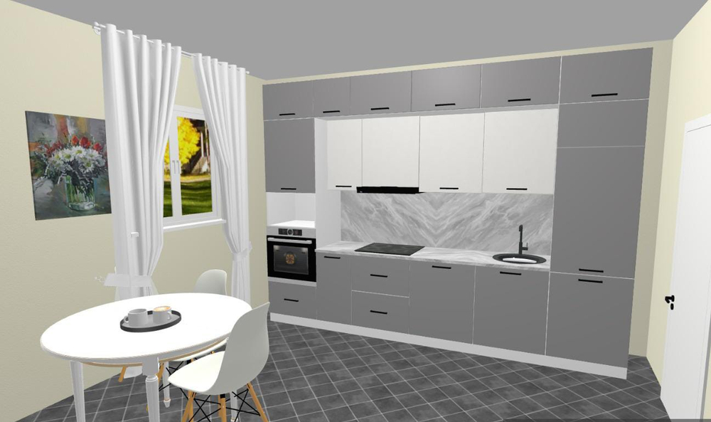 Кухонный гарнитур Антрацит (графит) 3400 мм столешница 38 мм, ЛДСП, прямая просторная кухня для большой гостиной, студии и семьи