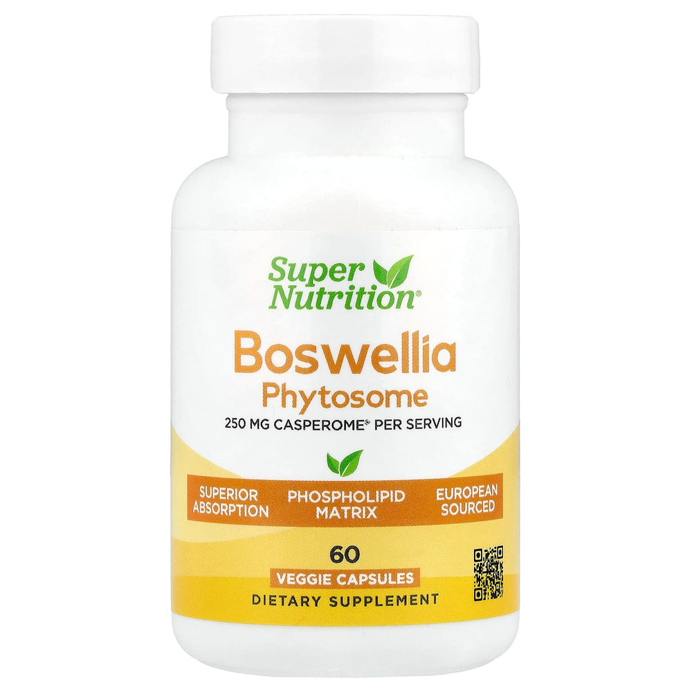 Super Nutrition, Boswellia Phytosome, фитосома босвеллии пильчатой с подсолнечным лецитином, 250 мг, 60 растительных капсул
