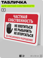 Табличка для частной территории "Частная собственность", на дом, для участка, организаций, предупреждающая, 40х30 см, Silver Plane x Айдентика Технолоджи