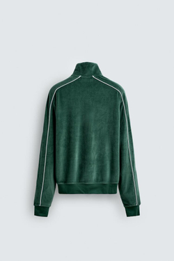 ZARA ВЕЛЮРОВАЯ ТОЛСТОВКА НА МОЛНИИ, ЗЕЛЕНЫЙ
