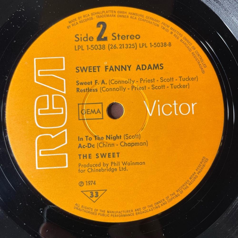 Винтажная виниловая пластинка LP The Sweet, Sweet Fanny Adams (Германия 1974)