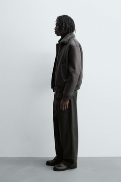 ZARA ДУБЛЕНКА ИЗ ИСКУССТВЕННОЙ КОЖИ, АНТРАЦИТОВО-СЕРЫЙ