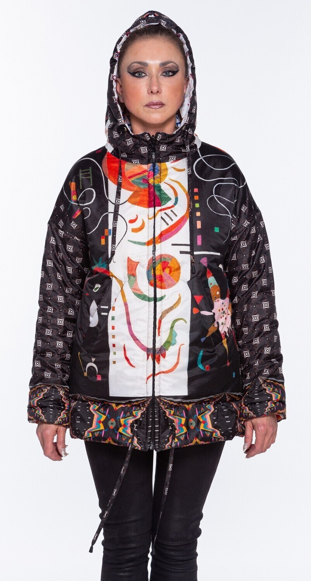 Двусторонняя куртка "Будни и праздник", по мотивам абстрактной живописи Василия Кандинского и древнего скифского ковра