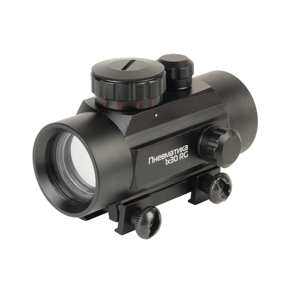 Прицел коллиматорный Veber Пневматика 1x30 RG, вид сбоку с креплениями