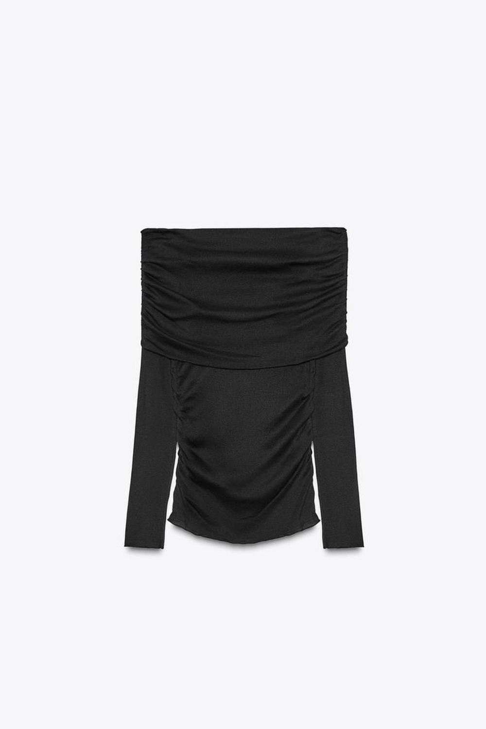 ZARA ФУТБОЛКА БЕЗ БРЕТЕЛЕЙ СО СБОРКАМИ, ЧЕРНЫЙ