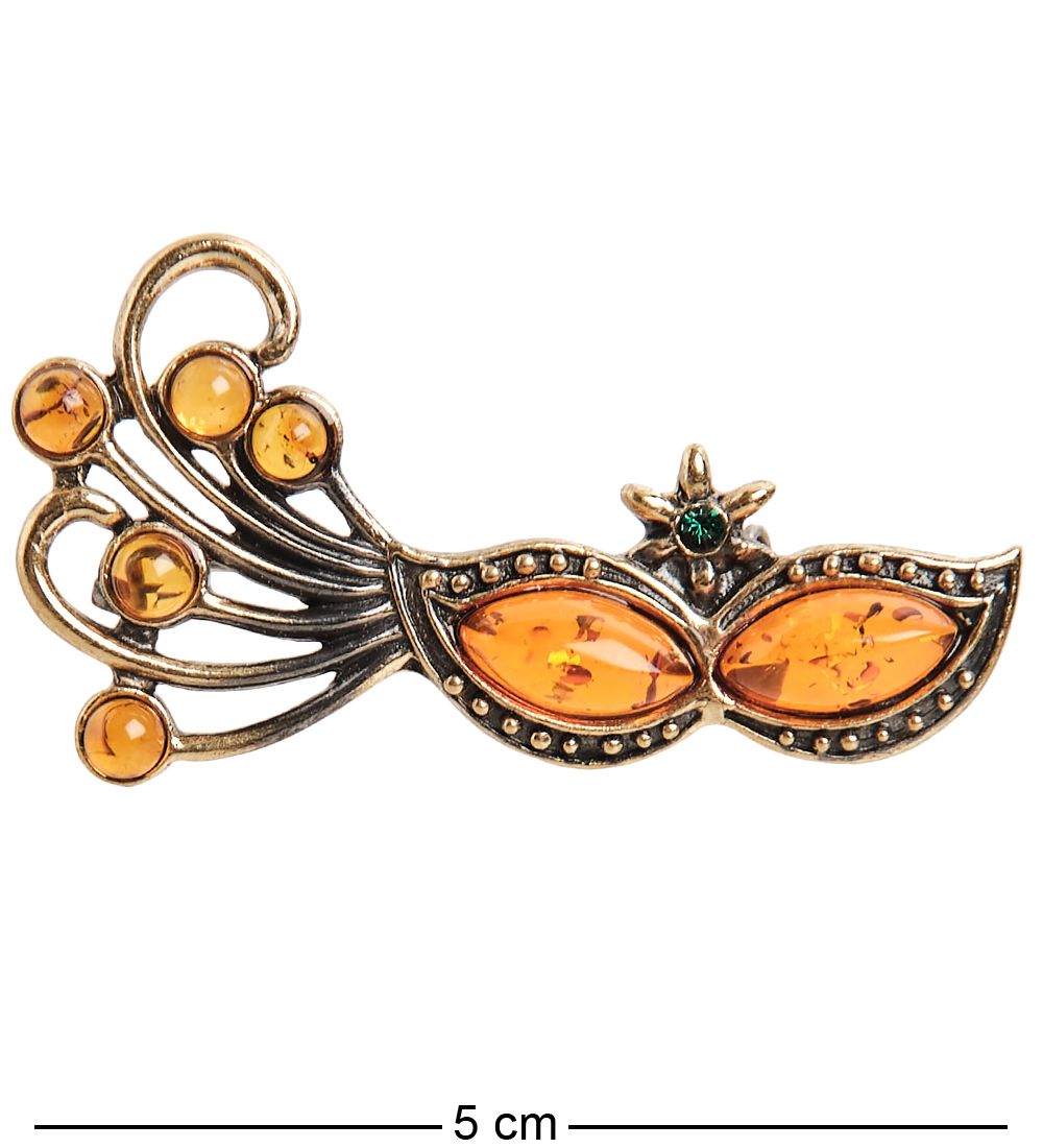 AM-2101 Брошь «Маска-карнавал» (латунь, янтарь)